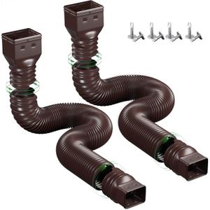 YOTODY 2 Pack Rain Gutter Downspout Extensions Flexible,Universal Drain Downspout Extender Drainage Connector 21"-68",Screws for Included,Brown