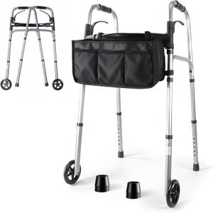 Folding Walkers for Seniors with Basket: Standard Walkers for Seniors Lightweight Portable Walker Adjustable Height Standard Upright Walker for Elderly Disabled Bariatric (Sliver + Black)