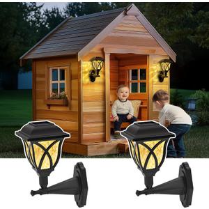 Solar Wall Lantern Outdoor Playhouse Light, Waterproof Decorative Solar Powered for Storage Shed, Playground, Dog House, Garden Wall, Fence, Patio, Backyard (2 Pack) (Warm White)