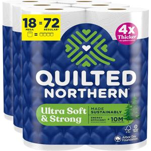 Quilted Northern Ultra Soft & Strong Toilet Paper, 18 Mega Rolls = 72 Regular Rolls, 5X Stronger*, Premium Soft Toilet Tissue