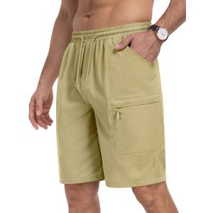 Men's Hiking Cargo Shorts Lightweight Quick Dry Athletic Stretch Shorts for Outdoor Active Zipper Pockets (L)