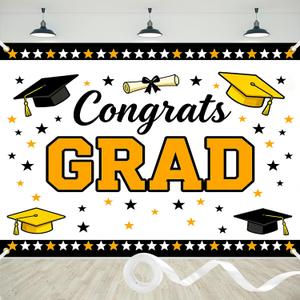 2 x Graduation Photo Backdrop 7x5ft Polyester Graduation Banner Class of 2026 Congrats Grad Banner for Prom Parties and Celebrations Decorations with Ribboon