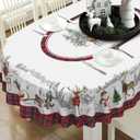 Christmas Tablecloth Waterproof Fabric Christmas Table Cloth for New Year's Day and Xmas Home Decoration - 54" X 72" Oval (White-deer)