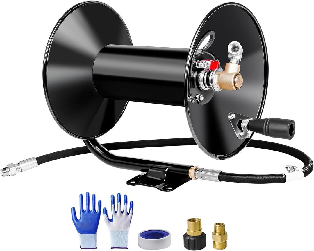 MEKOH Heavy-Duty Pressure Washer Hose Reel 100ftx3/8” / 130ftx1/4”, 4000PSI