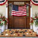 Breling 1 Pcs Large Patriotic Coir Doormat, 16 x 48 inches 250 Anniversary Front Door Rug with Blue Red White Stars, Entryway Mat for 4th of July Memorial Day Outdoor Porch Decor