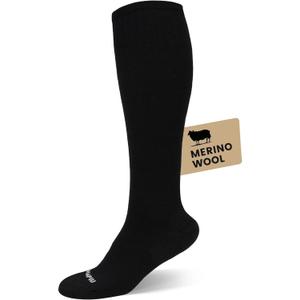 HAPIU Merino Wool Easy On Compression Socks for Women & Men, 15-20 mmHg, Plus Size Knee High Stocking for Nurses, Pregnancy, Travel, Flight, Medias de Compresin Mujer (Medium-Large, Black)