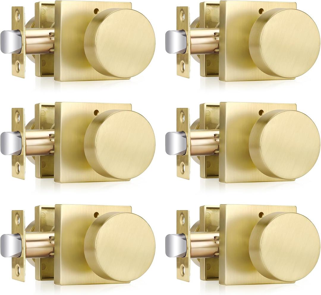 Haidms Gold Door Knobs Interior, Heavy Duty Square Brass Interior Door Knobs for Bedroom Brushed Gold Privacy Doorknobs Bathroom(6 Pack)