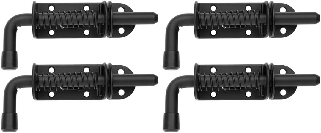 JQK Spring Loaded Latch Pin, 304 Stainless Steel Barrel Bolt Thickened 2mm Door Lock, 5 Inch Black (4 Pack), HSB300-BK-P4