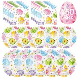 150 Pack Happy Easter Plates and Napkins Sets - Disposable Spring Paper Plates Napkins Dinnerware, Watercolor Easters Eggs Dessert Dinner Plate for Easter Party Supplies Table Decorations, Serve 50 (Missing Napkins)