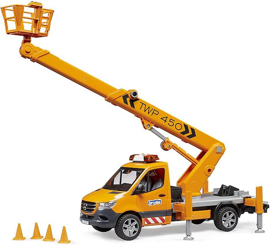Bruder 02679 MB Sprinter Service Truck/Crane, Man Basket w L/S Module, 20.20 x 6.18 x 7.87 inches