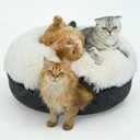 CATTASAURUS Peekaboo Cat Cave for Multiple & Large Cats Up to 30-45 Lbs, Fluffy Cat Beds for Indoor Cats, Scratch Detachable & Washable Tunnel Bed, Comfy Donut Cat Cave (Dark Gray, Large (Calming))