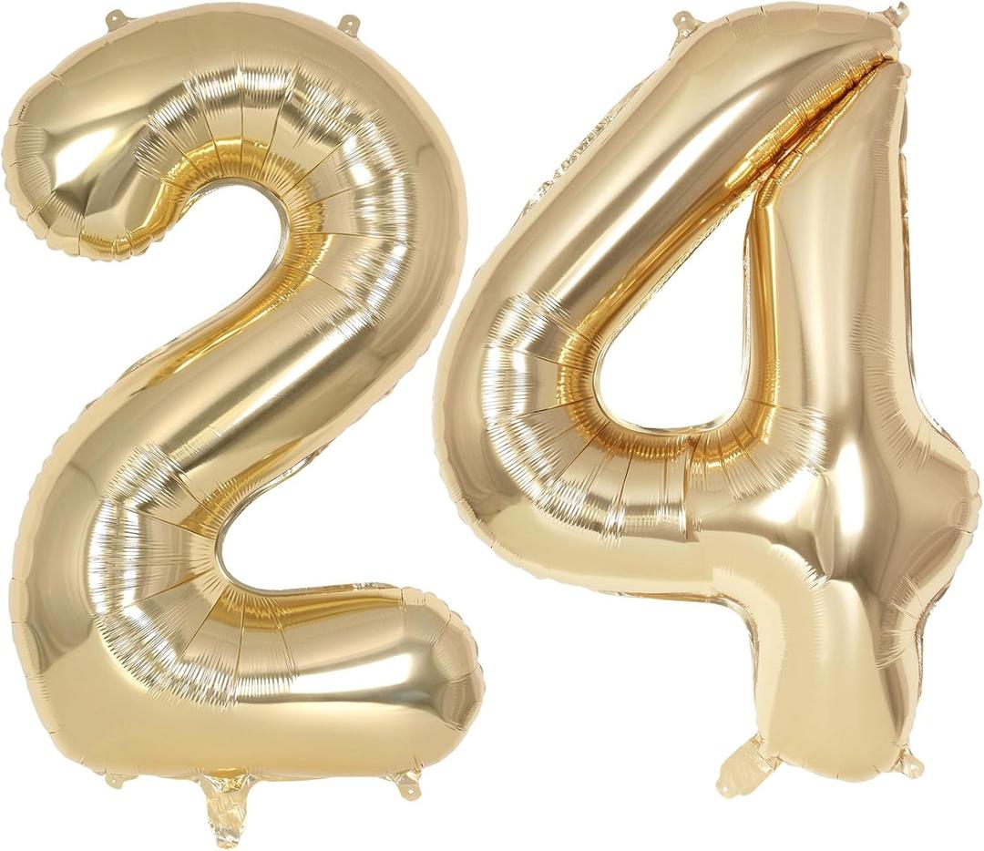 Champagne Gold Large Number 24 Balloon, 40 Inch Light Gold Foil Helium Number Balloons, Giant Mylar Number 24 Balloons for 24 Years Old Birthday Party Anniversary Decorations (Champagne Gold 24)