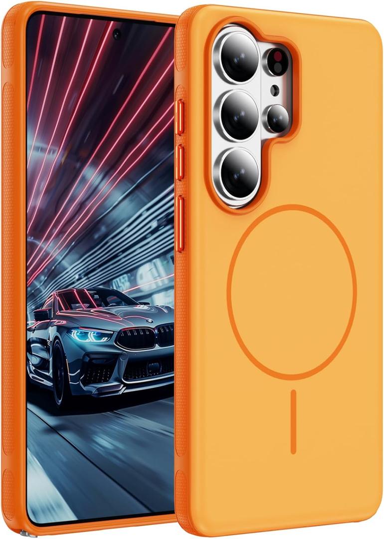 Magnetic Shockproof Case for Samsung Galaxy S26 Ultra 6.9-Inch,[Fit for Magsafe][Military Grade Drop Protection] Non-Slip Anti-Scratch Shockproof Protection Phone Cover-Orange