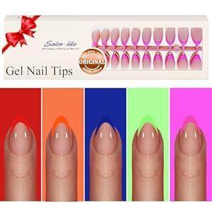 KQueenest French Gel Nail Tips - Vibrant Multi-Color French Tip Press on Nails, Short Almond Nail Tips, Short Soft Gel Natural Nude Acrylic Fake Nails Kit 150 Pcs