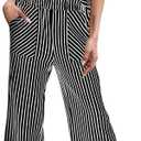 Tankaneo Womens Striped 2 Piece Sets Short Sleeve T Shirts Wide Leg Pants Matching Lounge Set with Pockets (Medium, Black)