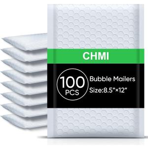 CHMI White Bubble Mailers 8.5 x 12 Inch 100 Pack, Usable Size 8.25X12 Inch Poly Mailers,Mailing Envelopes,Shipping MailerOpaque Self Seal Adhesive Waterproof Bags for Packaging and Shipping.