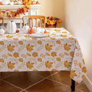 Romanstile Fall Rectangle Tablecloth 60 x 120 Inch,Thanksgiving Autumn Harvest Orange Maple Leaf Table Cloths, Stain Resistant Farmhouse Table Cover for Thanksgiving Holiday Dinner Party