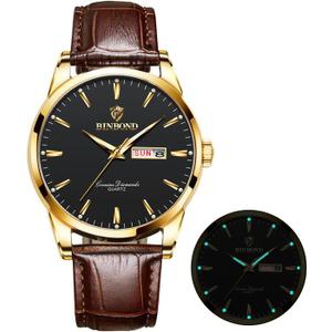 Brown Leather Watches for Men Luxury Dress Business with Date Classic Casual Men's Wrist Watches Waterproof Luminous Gift for Men Black