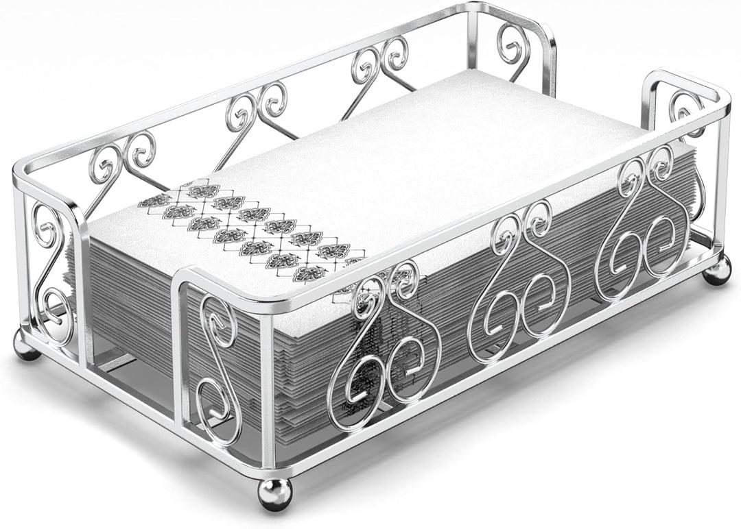 Silver Guest Towel Holder Tray for Bathroom  Napkin Organizer for Disposable Hand Paper Towels, Vanity Countertop Napkin Holder, Modern Bathroom Accessory for Guest Use and Dcor