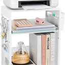 LEKETREE Small Under Desk Storage, White Printer Stand with Storage Shelf, 3-Tier Height Adjustable Printer Table with Basket & 3 Hooks for Home Office Fax Machine Scanner Files