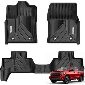 YITAMOTOR Floor Mats Fits for Toyota Tundra Double Cab 2025-2022, Custom Fit Tundra Car Mats, All-Weather TPE Front and Rear Row Floor Liners, Black