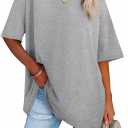Ebifin Womens Oversized Tshirts V Neck Tee Shirts Half Sleeve Loose Fit T Shirt Cotton Tunic Tops (Gray), XL