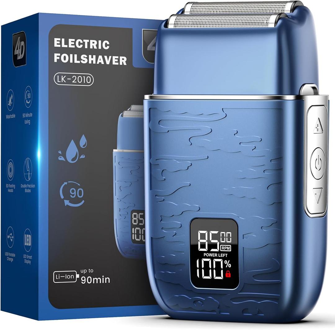 Foil Shavers for Men, Upgraded Blades Electric Razor with 3 Adjustable Speeds, Type-C Rechargeable, IPX7 Waterproof, Electric Shavers for Men Face Use Travel Home(Blue)