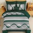 Anibedding Dark Green Comforter Set King Size,8 Pieces Bed in a Bag Patchwork Striped Bedding Sets,Boho Soft Microfiber Bedding Set for All Season(104"90")