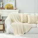 Chunky Cable Knit Throw Blanket Lightweight Cream 100% Organic Cotton Blanket for Sofa Couch Bed Baby Nursery, Rustic Shabby Chic Modern Farmhouse, 51” x 63” Give Laundering Bag