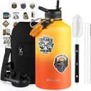 One Gallon Water Bottle Insulated with DIY Stickers, Triple Wall Vacuum Cold for 48 Hrs Leak-proof Non-BPA, 128oz Large Sports Stainless Steel Water Jug with Paracord Handle Straw Spout Lids (Ombre Orange)