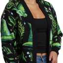 Wicked Witch Hat All-Over Print Women's Black Long Sleeve Cardigan (Green, XL)