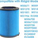 2 Pack VF5000 Replacement Filter for Ridgid for Shop Vac 6-20 Gallon Wet Dry Vacuums, 3 Layer Pleated Vacuum Filter Fits for WD1450 WD0970 WD1270 WD06700 WD1680 RV2400A