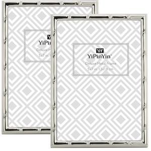 YiPinYin 5x7'' Bamboo Detail Designs Silver Metal Picture Frame 2pack,Elegant Silver Plated Baby Nurse Photo Frames 5x7'' With Soft Touch Velvet Backing for Desktop and Wall Décor