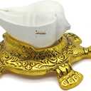 Natural shankh Conch Shell with Golden Turtle Stand for Pooja, Home Decor
