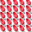 25 Pack Replacement C7 Light Bulbs for E12 Base Christmas String Lights, Classic Christmas Bulbs for Holiday Party Indoor Outdoor Garden Backyard Cafe Xmas Decoration, Red