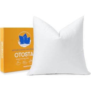 OTOSTAR Pack of 1 Down and Feather Throw Pillow Inserts, 24 x 24 Soft Fluffy Square Pillow Inserts with 100% Cotton Cover Decorative Pillows for Sofa Couch Bed-White