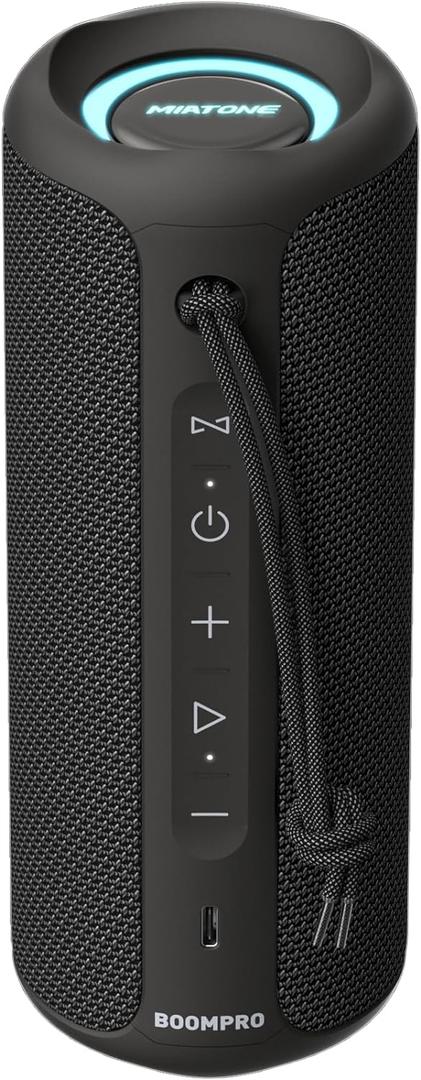 MIATONE Bluetooth Speakers 36W Portable Speaker with Stereo Sound Bass, Bluetooth 5.3 Wireless USB Type C Outdoor, 5000mAh 24H Playtime IPX7 Waterproof, Color Lights Speaker (Black)