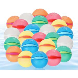 Reusable Water Balloons, 24 Pack Magnetic Refillable Water Balloons Quick Fill, Summer Fun for Kids Outdoor Pool Water Toys, Reusable Summer Outdoor Toys (24pcs)