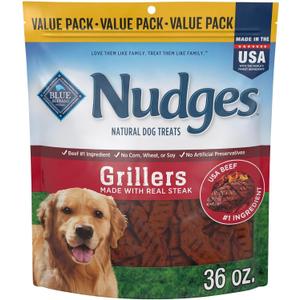 Blue Buffalo Nudges Grillers Natural Dog Treats with Real USA Beef, Made in the USA, Steak, 36-oz Bag, Best By: 29/Aug/2027