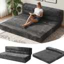 Erament Tri-Fold Futon Sofa Bed, 6 Inch Foldable Floor Couch, High-Density Foam Convertible Sleeper Sofa with Removable Washable Corduroy Cover, Portable Floor Mattress for Living Room, Queen