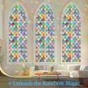 Haton Stained Glass Window Film, Rainbow Window Privacy Film, Decorative Sun Blocking Glass Clings Stickers, Static Cling Colorful Lattice Coverings Decals for Home Door 17.5" x 78.7"