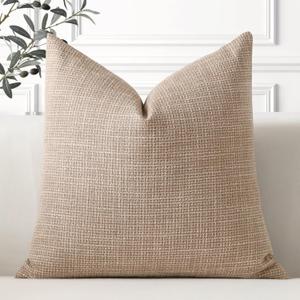 OTOSTAR Linen Throw Pillow Cover Set of 1 Decorative Square Pillowcases Cushion Covers 22x22 Inch for Home Decor Sofa Bedroom Car 55 x 55CM Light Coffee