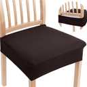 Smiry Stretch Jacquard Seat Covers for Dining Room Chairs Set of 6, Removable Washable Chair Seat Protector Slipcovers, No Rear Covers, Brown