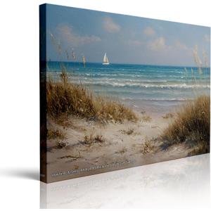 Canvas Wall Art Framed Seascape Coastal Nautical Ocean Sailboat Wave Beach Scene Vibrant Textured Impressionist Modern Contemporary Vintage Wall Decor for Living Room Office Serene Decor 16x24 Inches (landscape)
