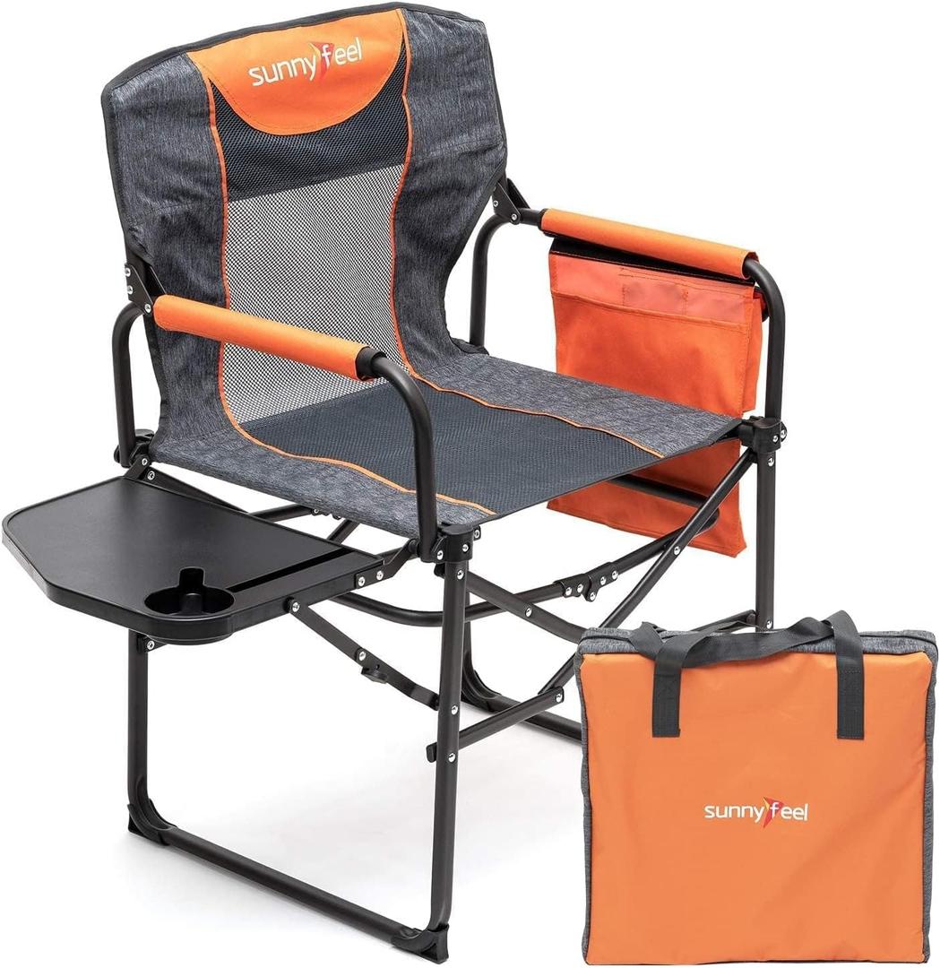 SUNNYFEEL Camping Directors Chair, Heavy Duty,Oversized Portable Folding Chair with Side Table, Pocket for Beach, Fishing,Trip,Picnic,Lawn,Concert Outdoor Foldable Camp Chairs, 21.26 x 25.00 x 36.22 inches