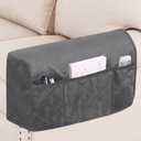 Turquoize Velvet Armrest Covers for Chairs and Sofas Couch Armrest Cover for Recliner with Side Pocket Non-Slip Arm Covers Protector for Dogs Washable Armrest Slipcovers Set of 2, Gray (Grey)