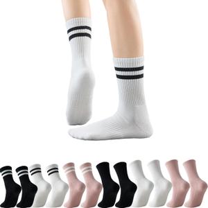 GLENMEARL Pilates Socks with Grips for Women, 3/6 Pairs Yoga Non Slip Long Socks, Grip Sock for Pilates, Dance Workout (9-11, 6 Pack Mix (Black,white,pink))