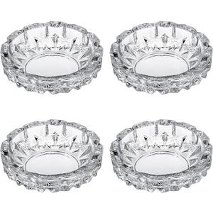 Timgle Glass Trays, 4 Packs Round Crystal Tray for Home Clear Trays Portable Heavy Duty Decorative Office Patio Indoor Outdoor(Vintage)