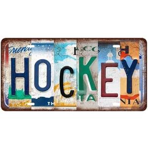 Hockey Metal Sign Wall Decor Vintage Sports Posters Gifts for Men Ice Hockey License Plate Wall Art Room Decor Sport Tin Signs Hockeys Party Decorations for Boys Bedroom Accessories 12x6 Inch