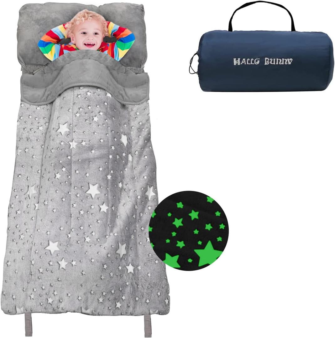Kids Sleeping Bag for Girls & Boys, Large Kids Sleeping Bag with Pillow, Glow in The Dark Slumber Bag,Soft and Comfortable for Childern Daycare, Sleepovers Travel, Grey